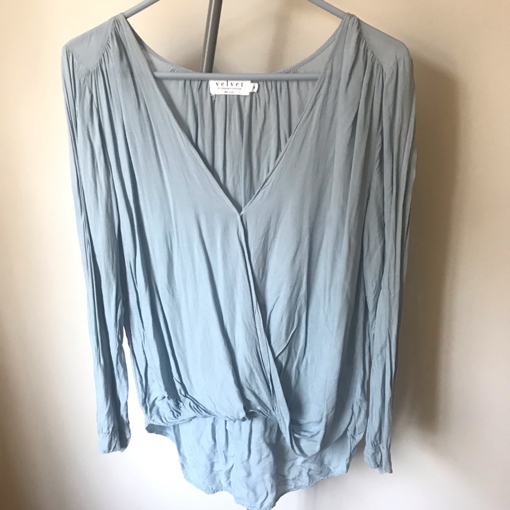 Cozy long sleeve light blue Velvet top